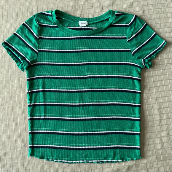 Garage Green Striped Lettuce Edge Baby Tee - Picture 1 of 4